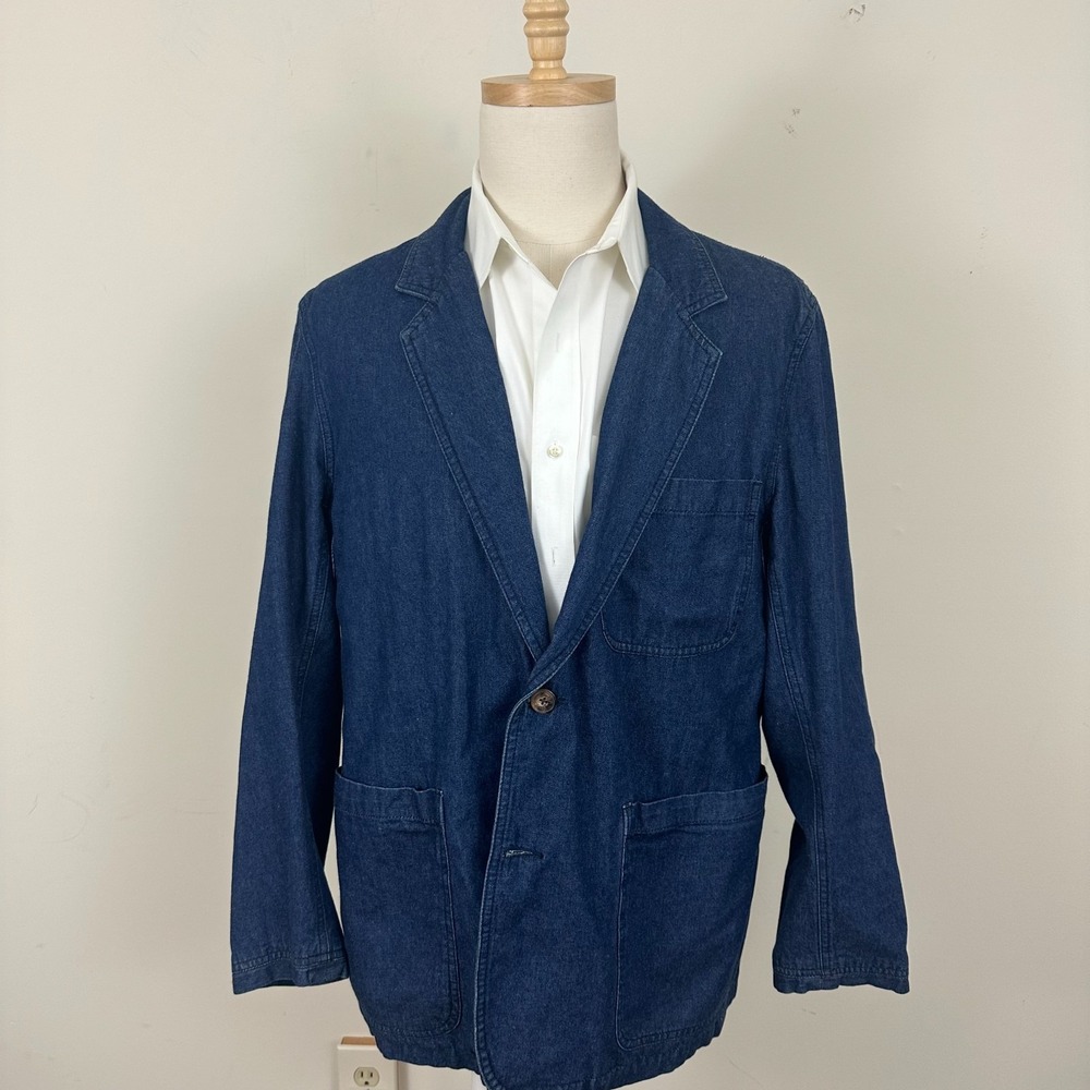 Duluth Trading Co Denim Blazer Jacket Blue Cotton Pockets Notch Lapel Mens L